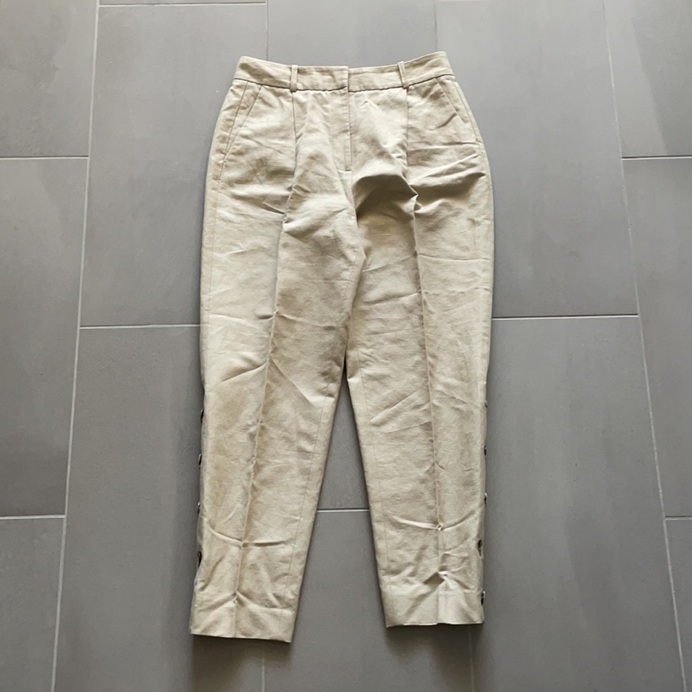 Lewit Button Side Crop Linen Blend Pants - image 3